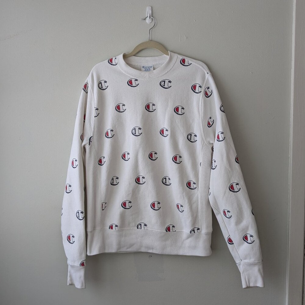 Champion Reverse Weave White Logo Crewneck Sweatshirt Unisex Size Medium